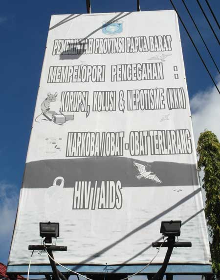 Indonesian poster declaring war on corruption, drugs and HIV